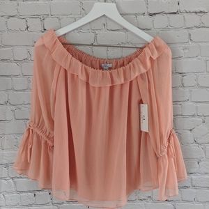 H Halston Peach Off Shoulder Ruffle Blouse XS